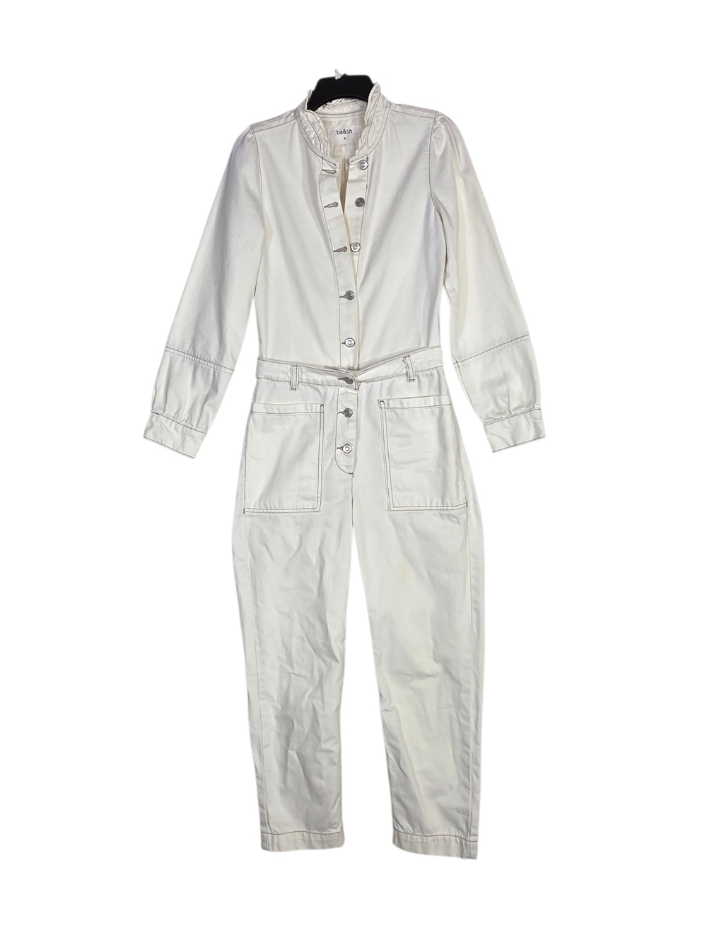 ba&sh Off-White Button-Front Utility Jumpsuit with Waist Tie